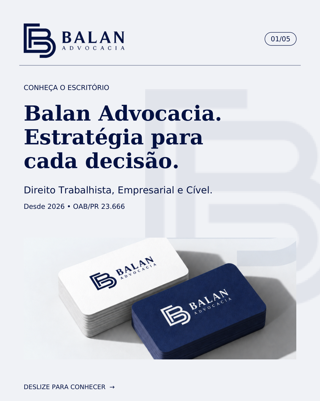 Cartões de visita com a identidade visual do Balan Advocacia